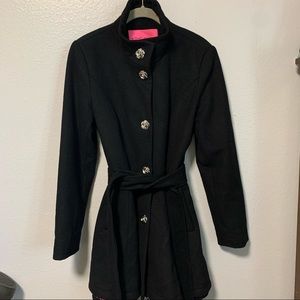 Betsey Johnson fit and flare black wool blend with rose shaped buttons